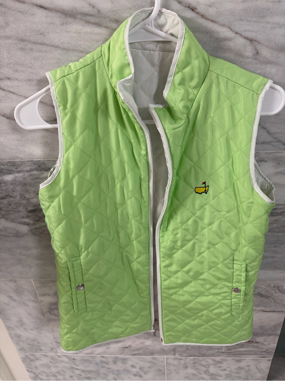 MASTERS Woman’s Light Green/White Reversible Quilted Vest with Contrast Trim (S)